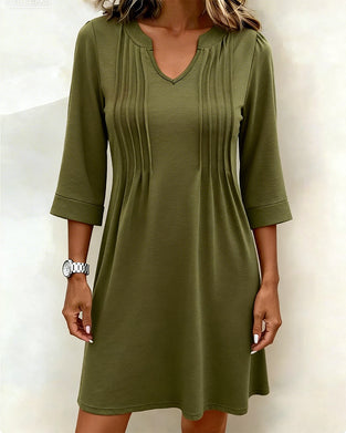 Kjole Halvarm Plissert A-Kant V-hals