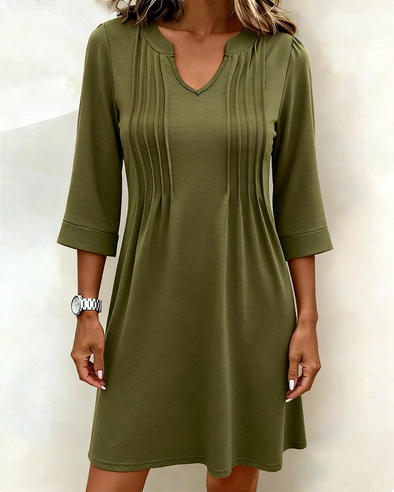 Kjole Halvarm Plissert A-Kant V-hals