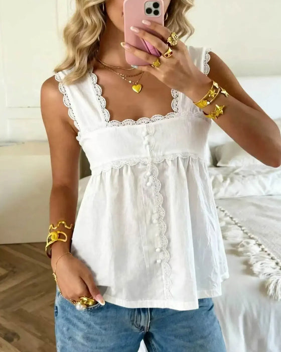 Tank Topp Solid Farge Firkantet Hals Blonde