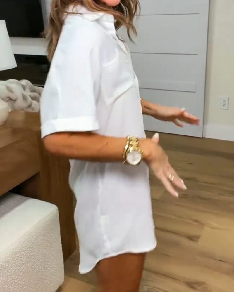 Skjorte Ensfarget Loose Fit Jakkeslag Midi