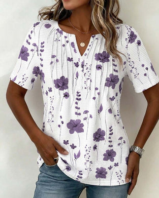 T-Shirt Vaffel V-Hals Blomstret