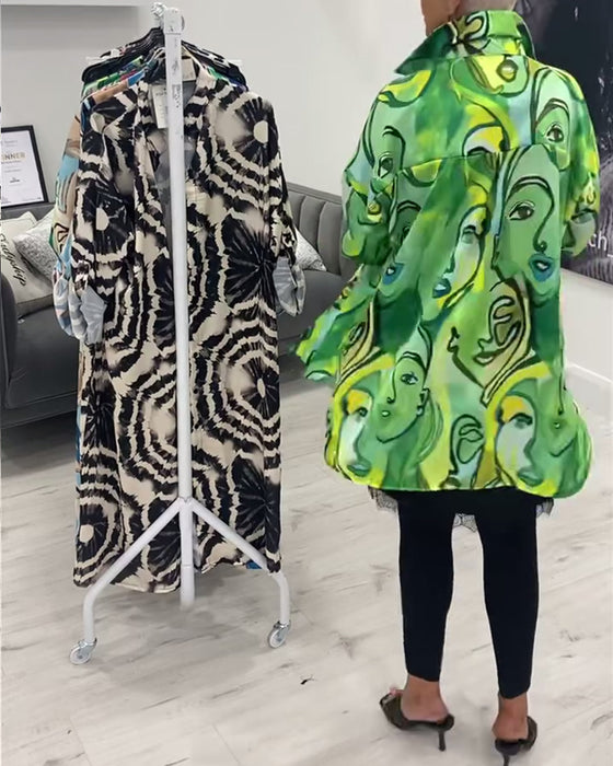 Fritidsskjorte med jakkeslag med ansiktstrykk