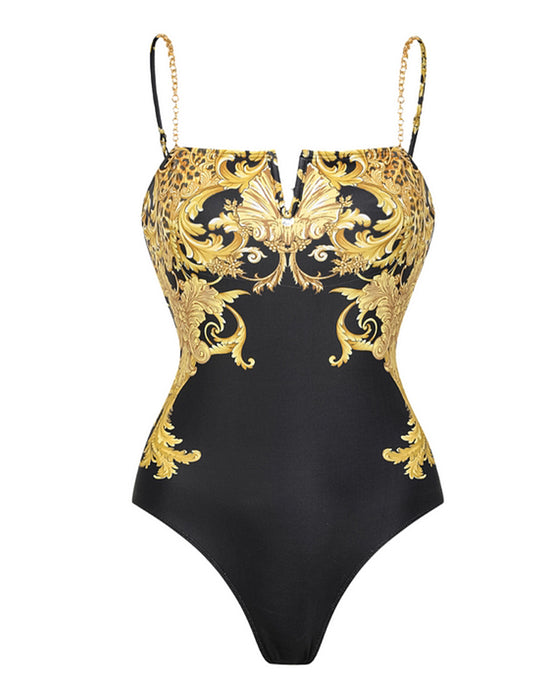 Badedrakt Med Vintageprint I Mesh Solbeskyttelse