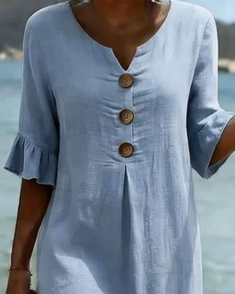 Kjole Knepp Rynkete Erm 100% Bomull