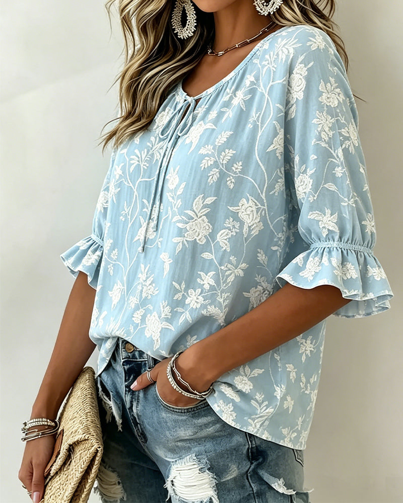 Bluse Knyting Ruffle Trykk