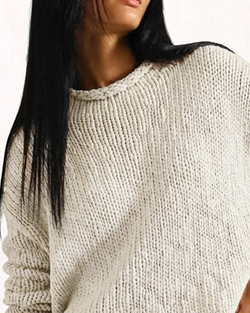 Pullover Rund Hals Kort Lang Erme Ensfarget