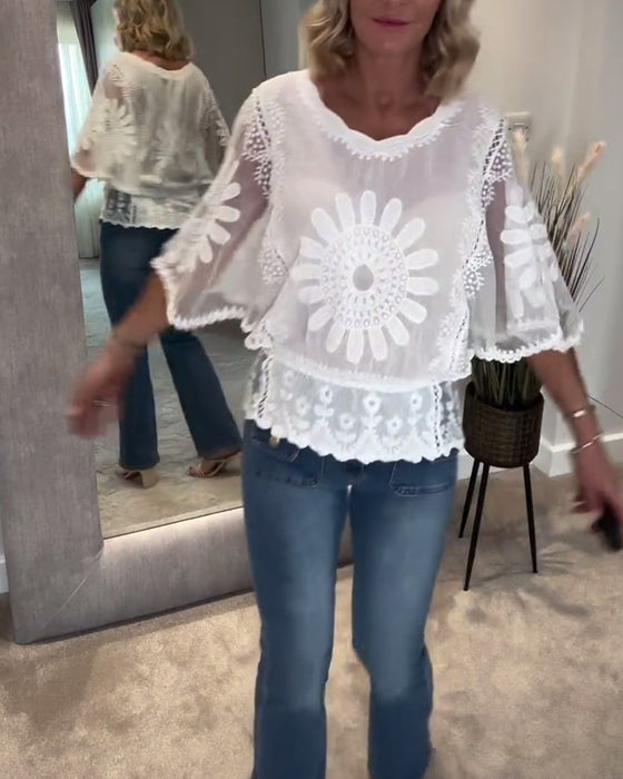 Bluse Brodert Flagermus Knipling