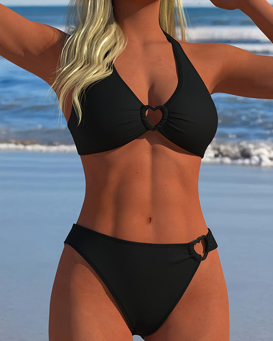 Bikini Halter Hjerte Spenne Solid Farge