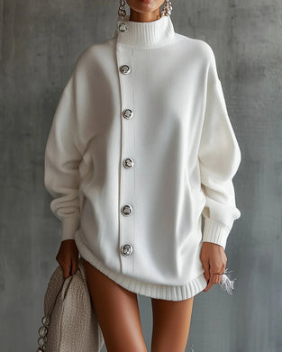 Sweater Dress Knapp Solid Lang Erme