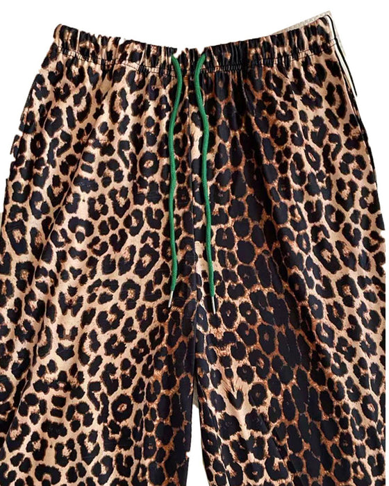 Bukse Fargeblokk Leopardtrykk Snøring Rett Ben