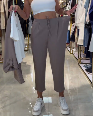 Bukse Ensfarget Høy midje Snøring Hverdagslig