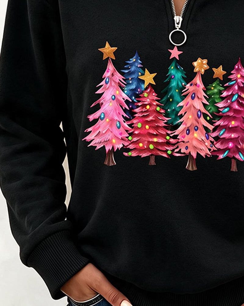 Sweatshirt Halv-Zip Juletre Trykk