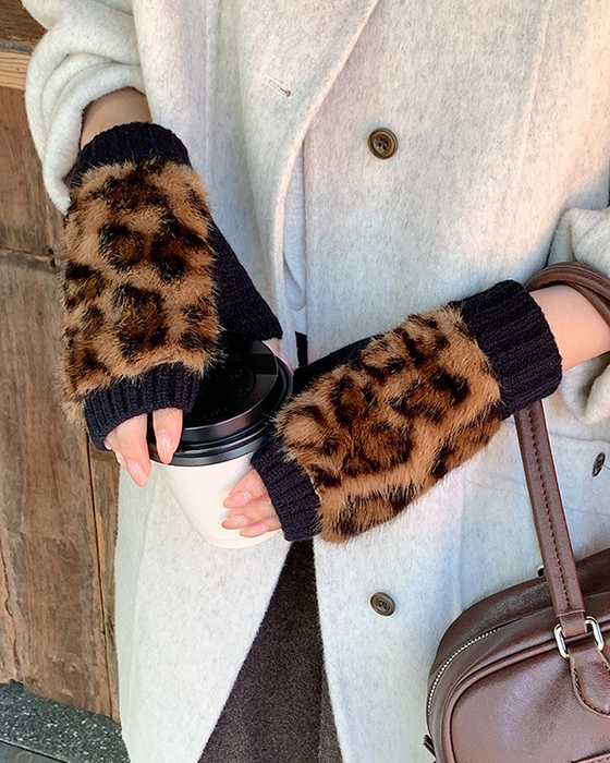 Hansker Leopardtrykk Pels