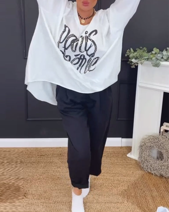 Topp Rund Hals Uregelmessig Bokstavtrykk