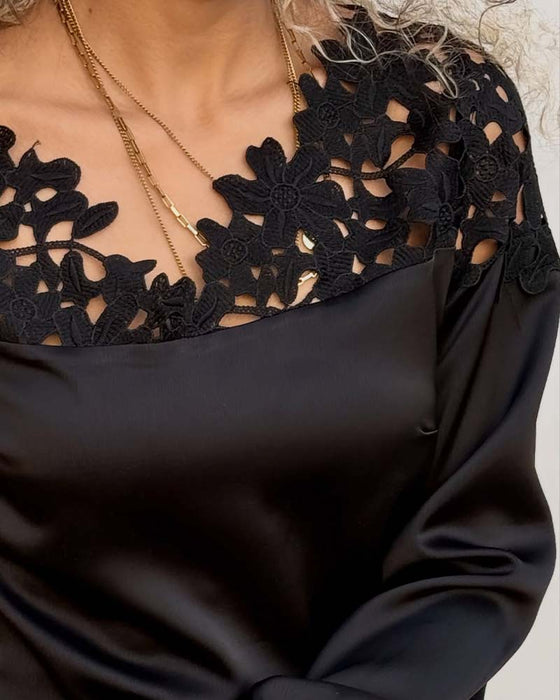 Utskjært Ensfarget Langermet Bluse Med Innsats