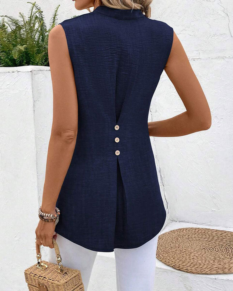 Singlet Mandarin Krage Bak Slisse Knapp Ermsløs
