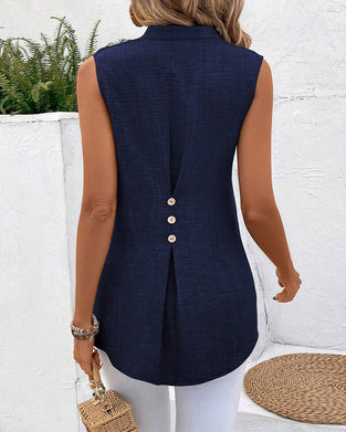 Singlet Mandarin Krage Bak Slisse Knapp Ermsløs