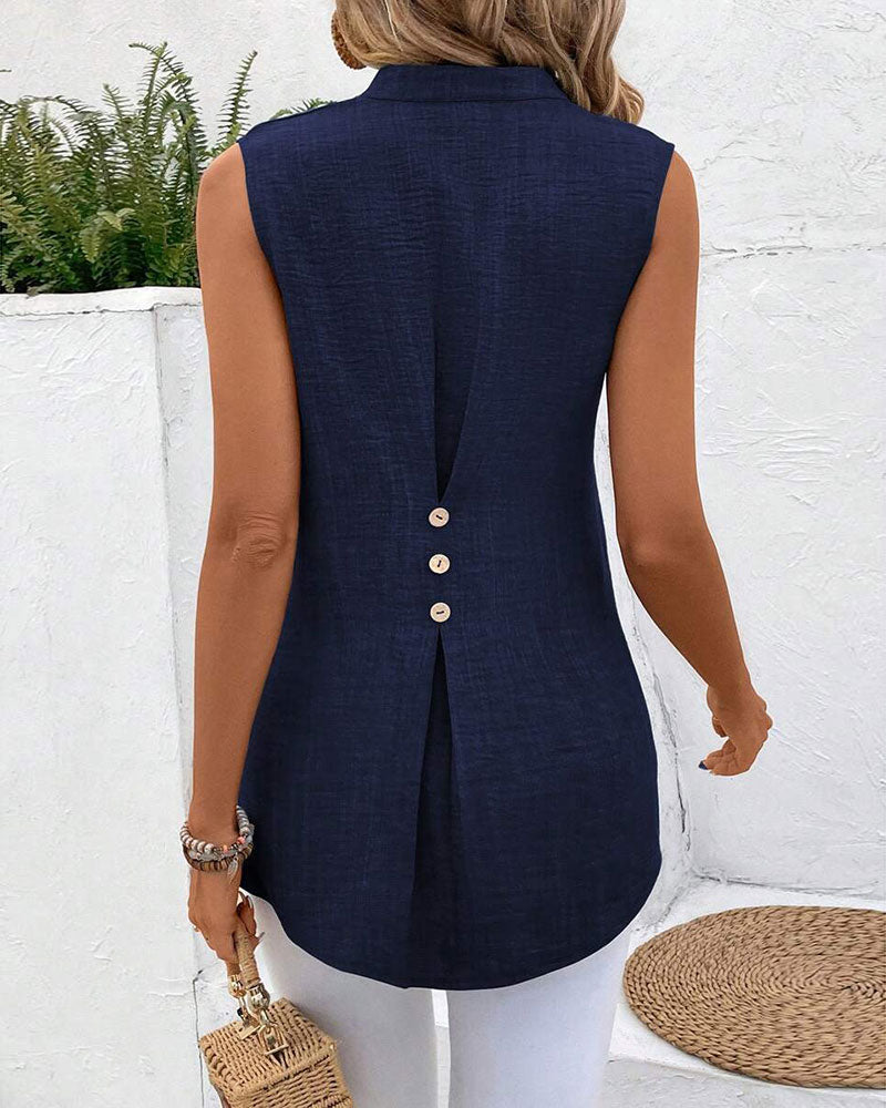 Singlet Mandarin Krage Bak Slisse Knapp Ermsløs