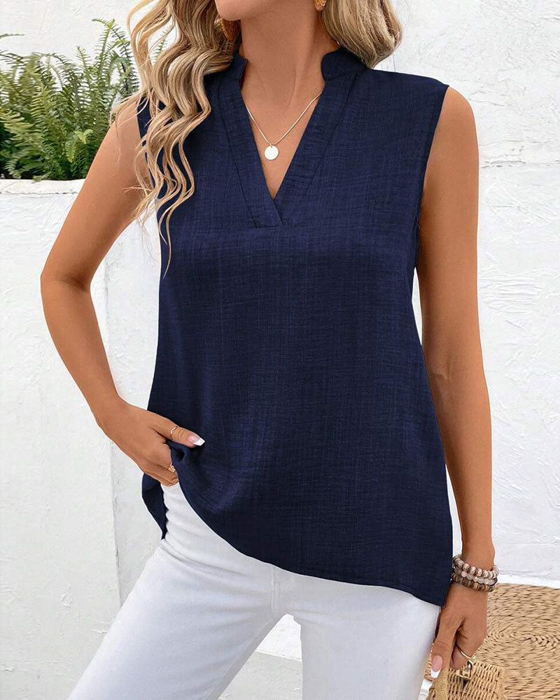 Singlet Mandarin Krage Bak Slisse Knapp Ermsløs