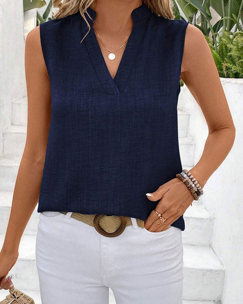 Singlet Mandarin Krage Bak Slisse Knapp Ermsløs