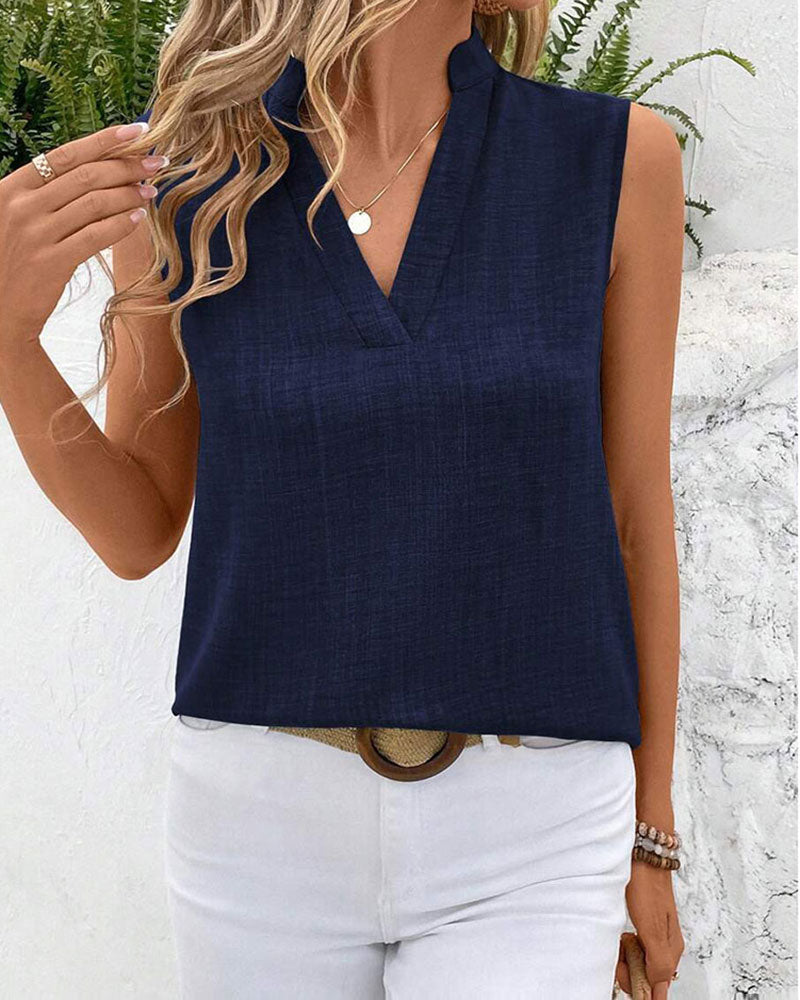 Singlet Mandarin Krage Bak Slisse Knapp Ermsløs