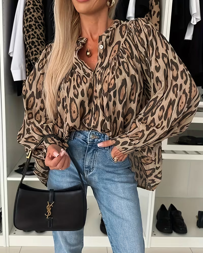 Langermet Leopardtrykk Bluse