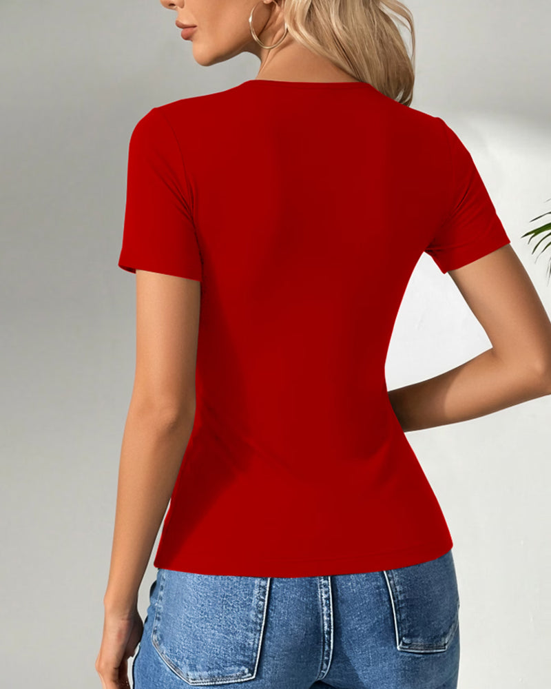 T-Skjorte Firkantet Krage Knapp Slim-Fit