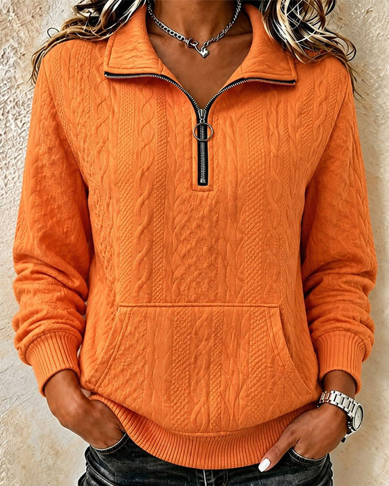 Sweatshirt Halv Glidelås Solid Casual