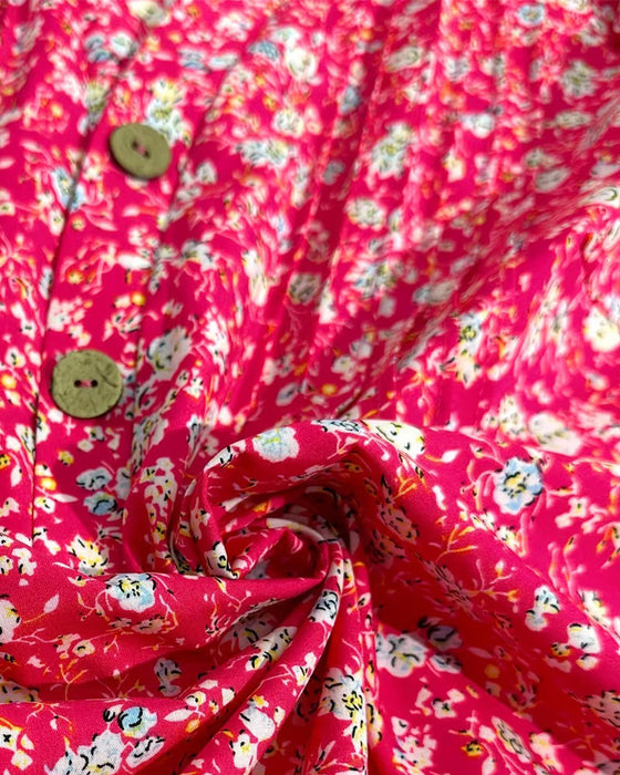 Bluse V-Hals Knapp Blomstermønster