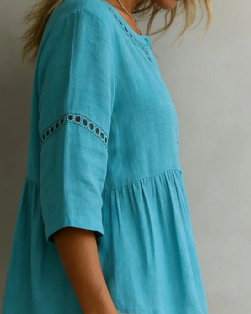 Bluse Utskjæring Lappeteknikk 3/4-Erm