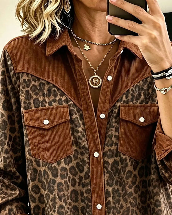 Skjorte Jakkeslag Knapp Leopard Fargeblokk
