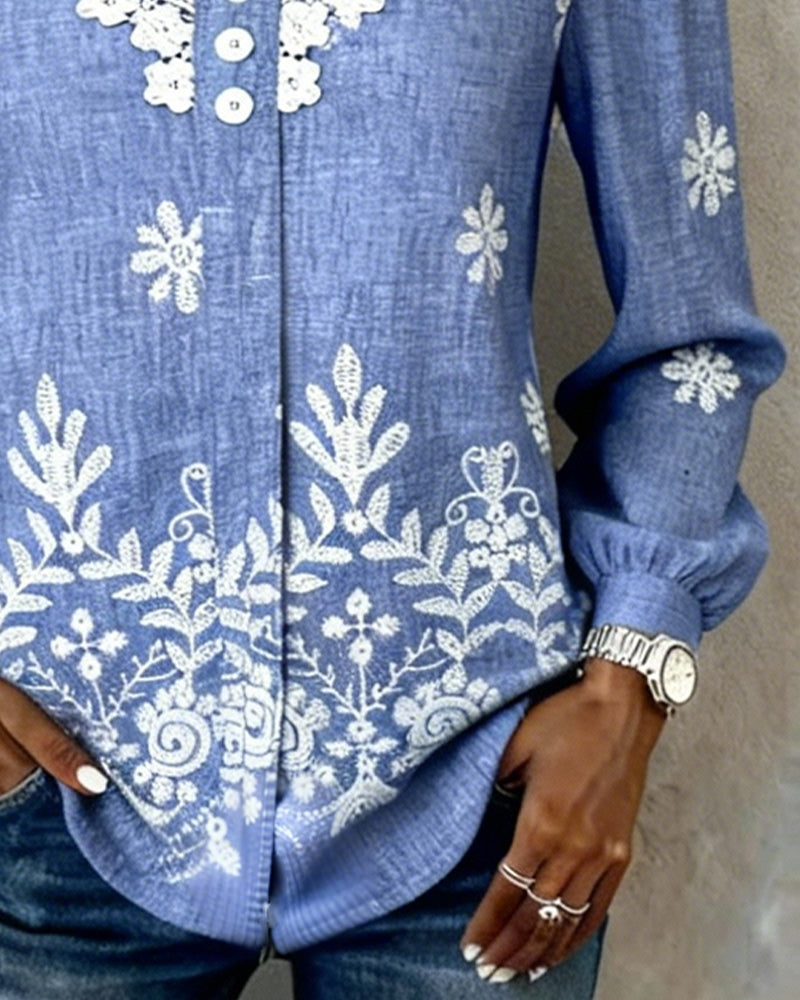 Skjorte Bobleermet Broderi Kniplingkant