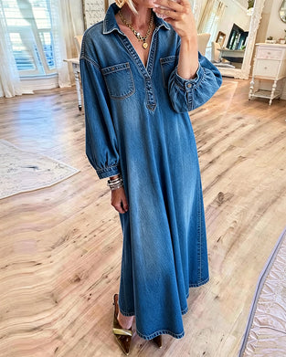 Kjole Denim Skjorte Stil Maxi