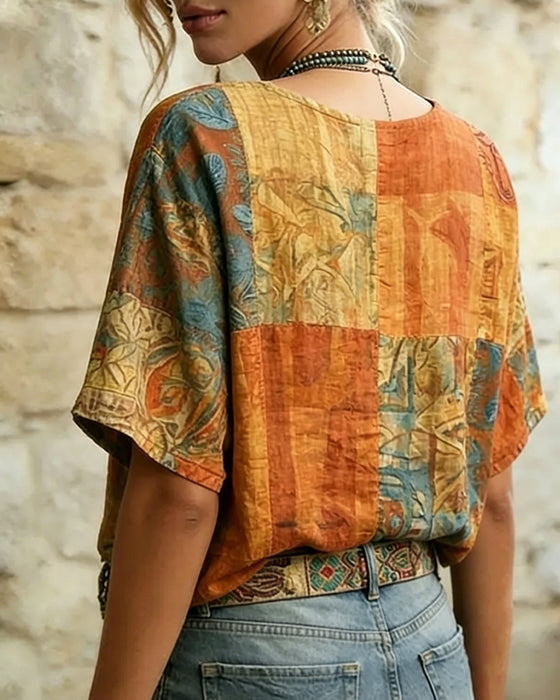Bluse Vintage Øyenstikkertrykk Avslappnet