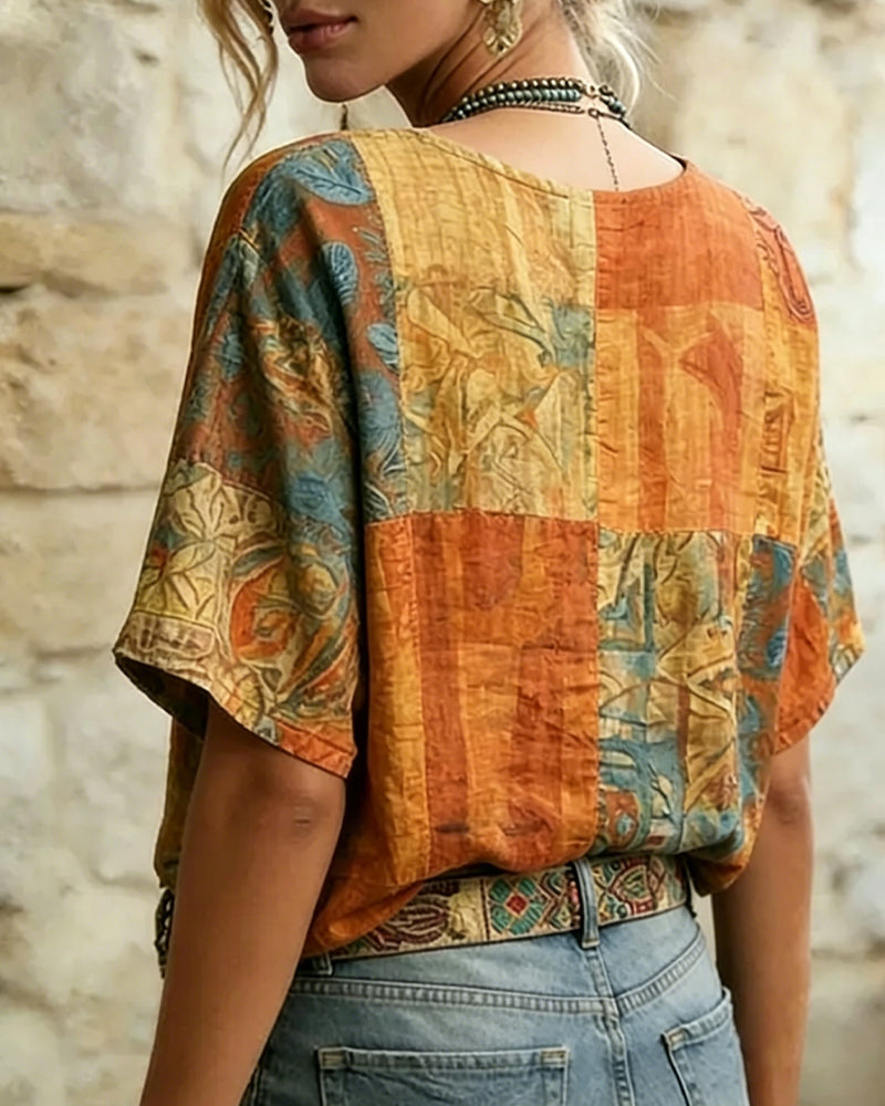 Bluse Vintage Øyenstikkertrykk Avslappnet