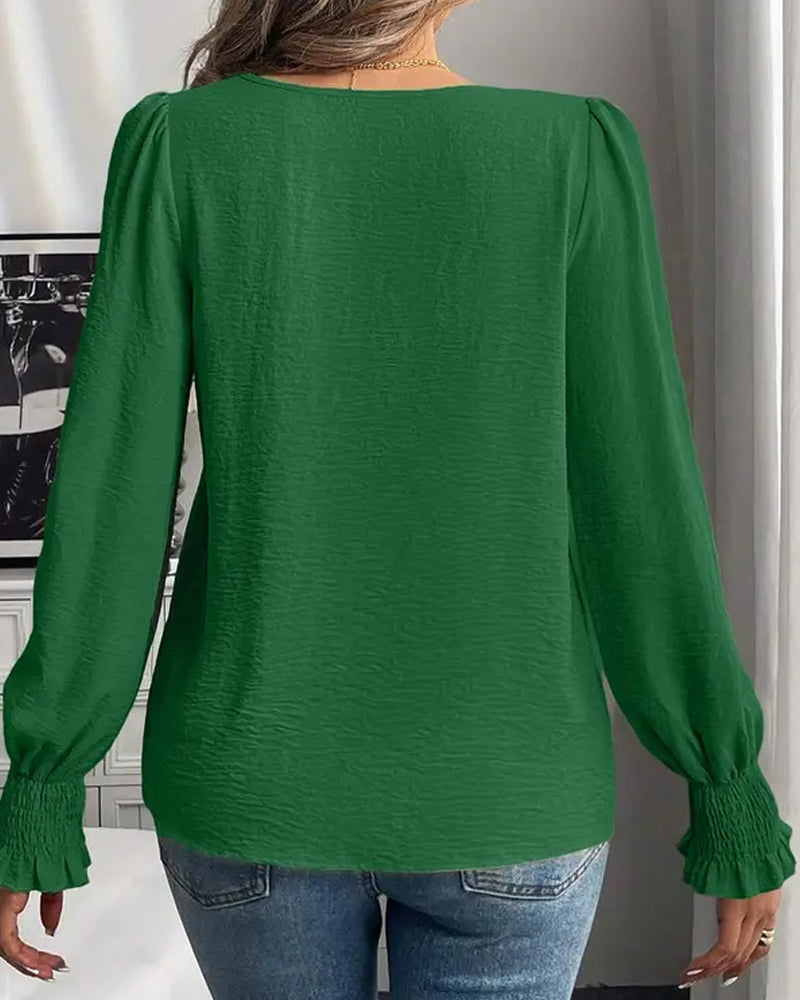 Dame Topp i Ensfarget Hverdagsstil med Rund Hals