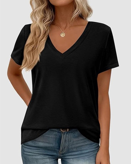 T-Skjorte Pullover V-Hals Solid