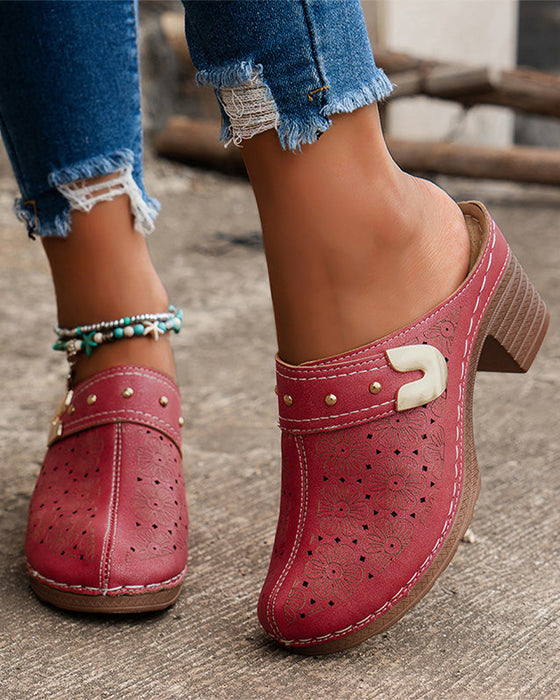 Sandaler Dekket Tå Kraftig Hæl Slip-På