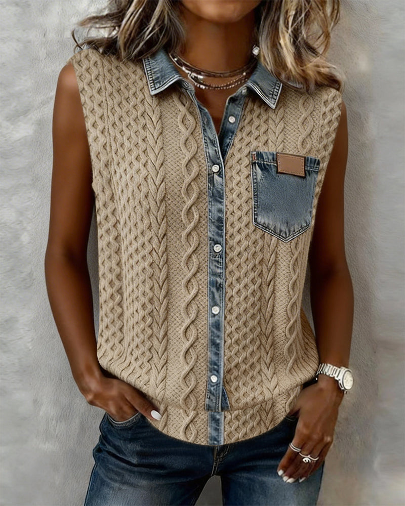 Topp Patchwork Denim Moteriktig