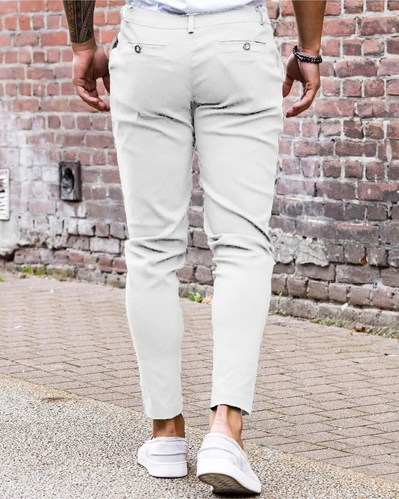 Bukser Solid Farge Knapp Foran Slim Fit Avslappet