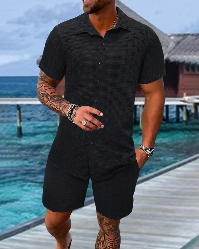 Sett Rutete Polo Krage Casual Menn