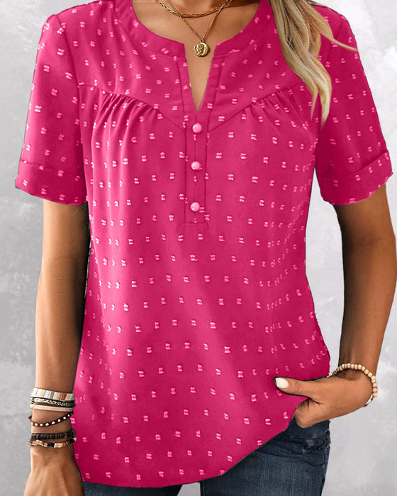 Bluse Jacquard V-Hals Halvplagg Kort Erme