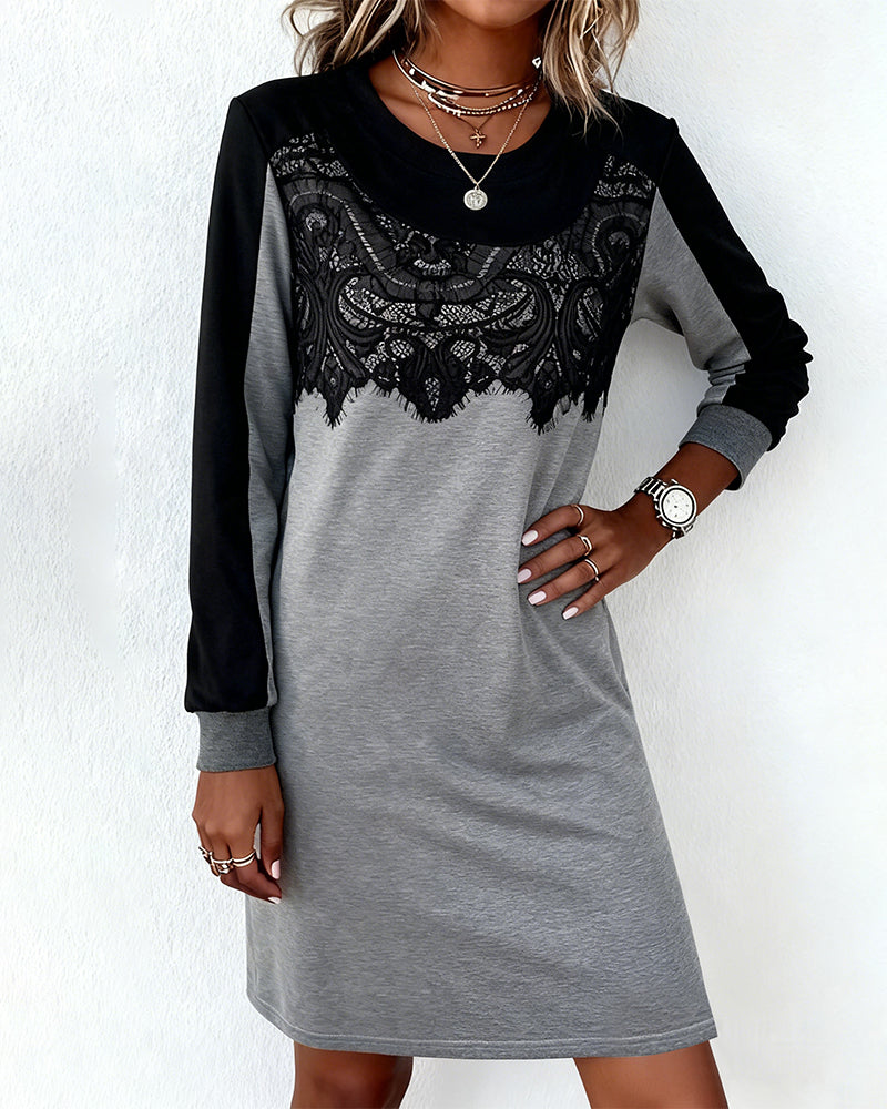 Langermet Kjole Med Fargeblokking