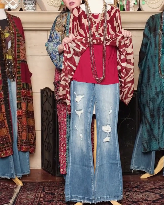 Bluse Flagermuserm Trykk Langermet