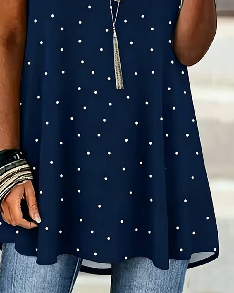 Bluse Polka Dot A-Linje Kort Erme