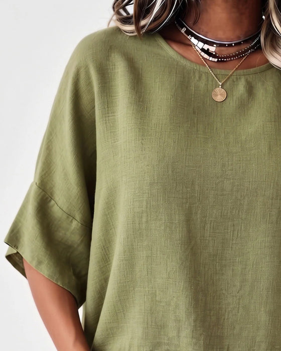 Bluse Rund Hals Fryns Albuelang Erme Solid