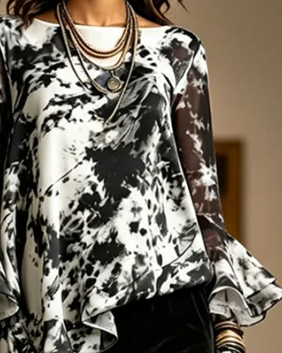 Bluse Blekk Tie-Dye Ruffle