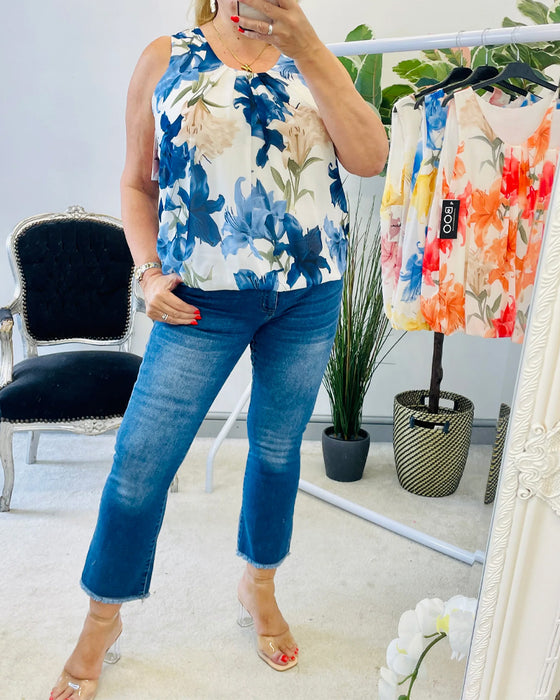 Tank Top Ermeløs Blomstret Plissert