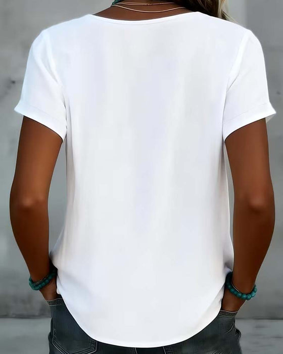 Bluse V-Hals Hollow Out Solid