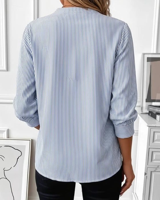Bluse Stripet Patchwork Glidelås Opp